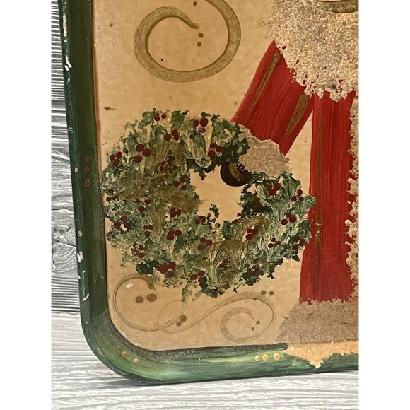 Vintage Look Santa Claus Hand Painted Tray Wall Decor Christmas Holiday - Picture 4 of 8